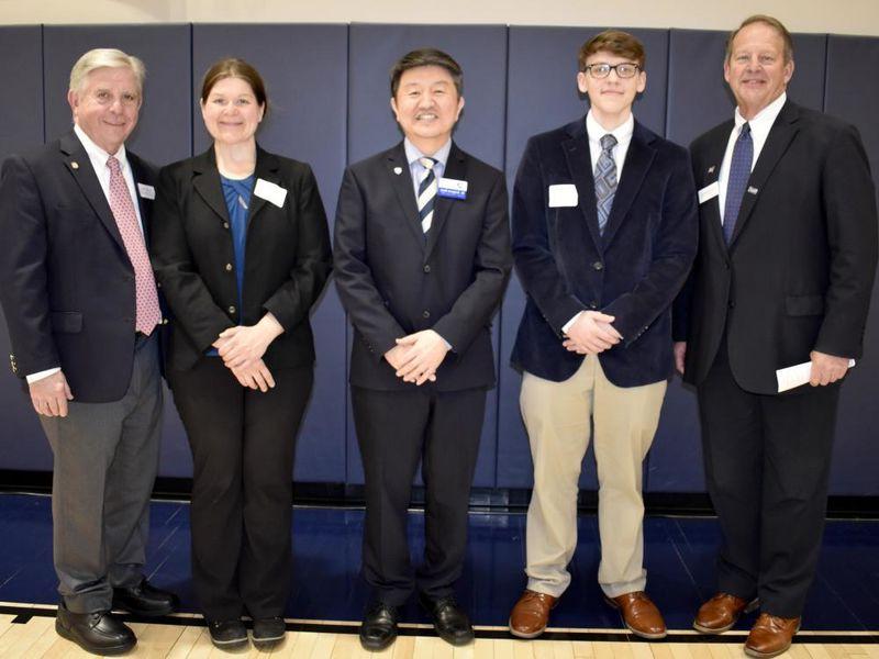 Speakers from the scholarship Luncheon at Penn State DuBois. From left to right, Dave Spigelmyer, Hunter Raffeinner, Jungwoo Ryoo, Andrea Lecuyer and Dan Kohlhepp.